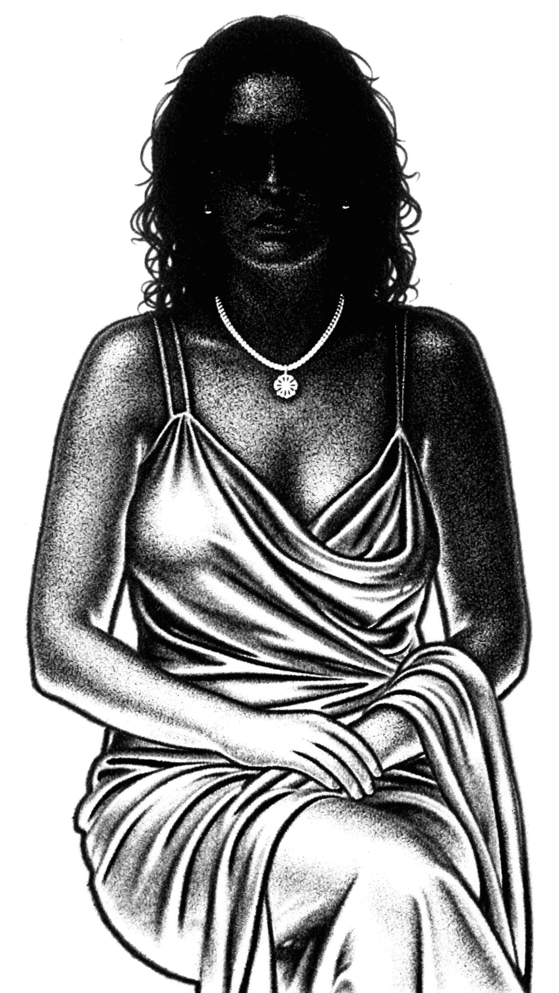 A woman in a dress sits with soft, romantic mood.