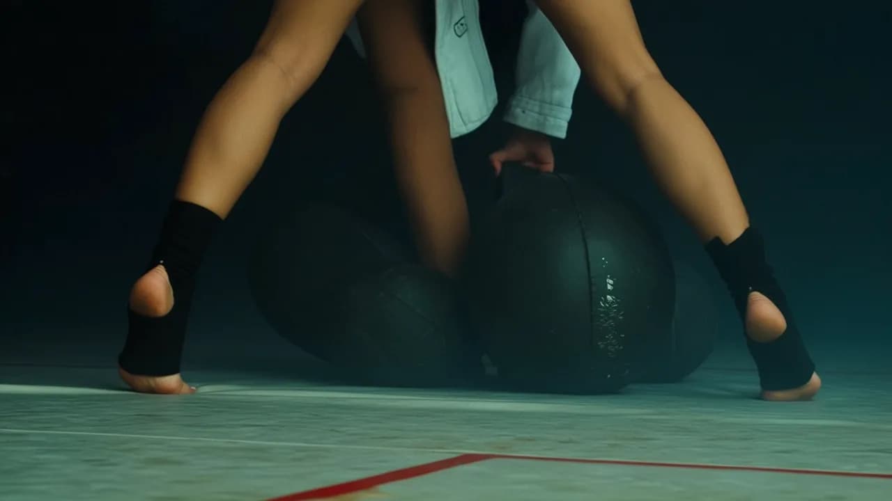 A person in an athletic pose with a focus on their lower body and legs, wearing athleisure attire.