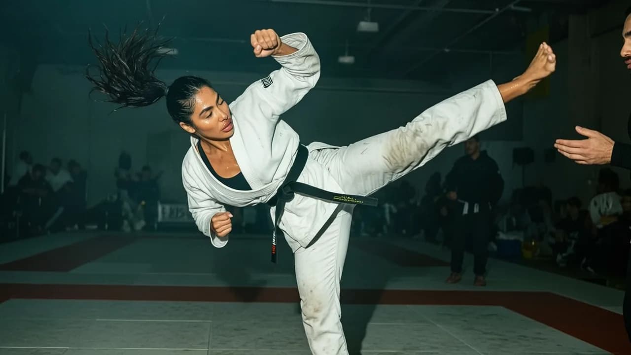 A woman in a dress stands outdoors, exuding confidence and allure.